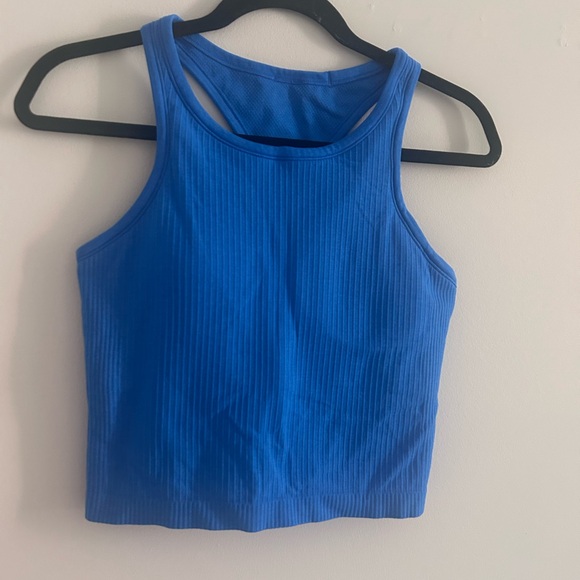 Lululemon ebb to street cropped racer back Blue Ribbed Tank Top - Picture 1 of 9